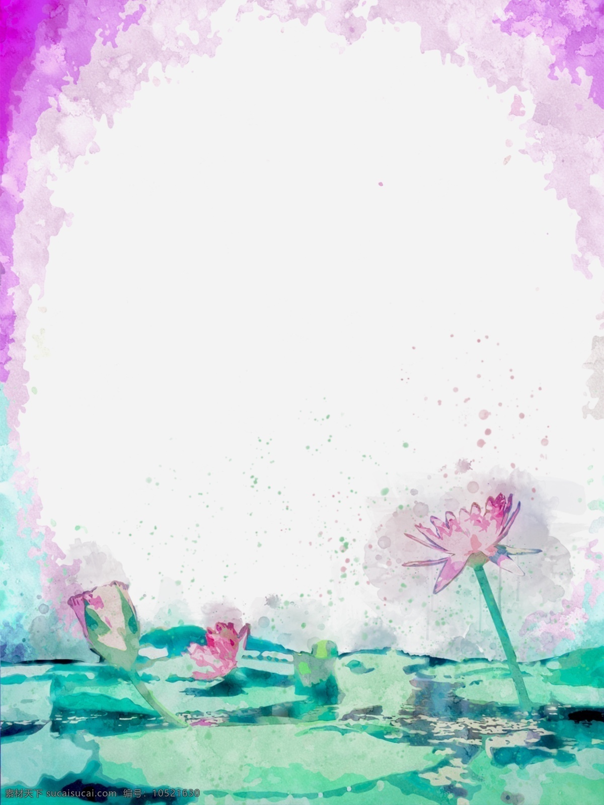 全 原创 淡雅 手绘 水彩 荷花 背景 水粉 古风 水墨 优美