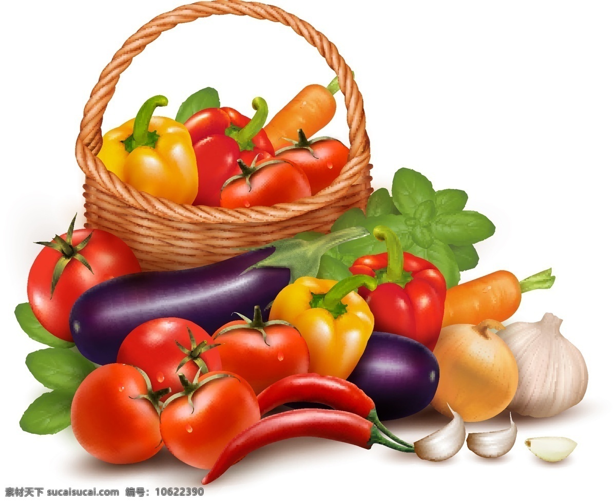蔬菜矢量素材 彩色 篮子 蔬菜 西红柿 矢量素材 设计素材