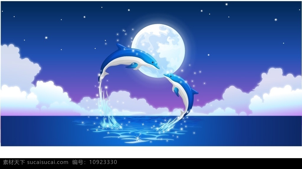 月光海豚 月光 海豚 海洋 生物世界 海洋生物 矢量图库
