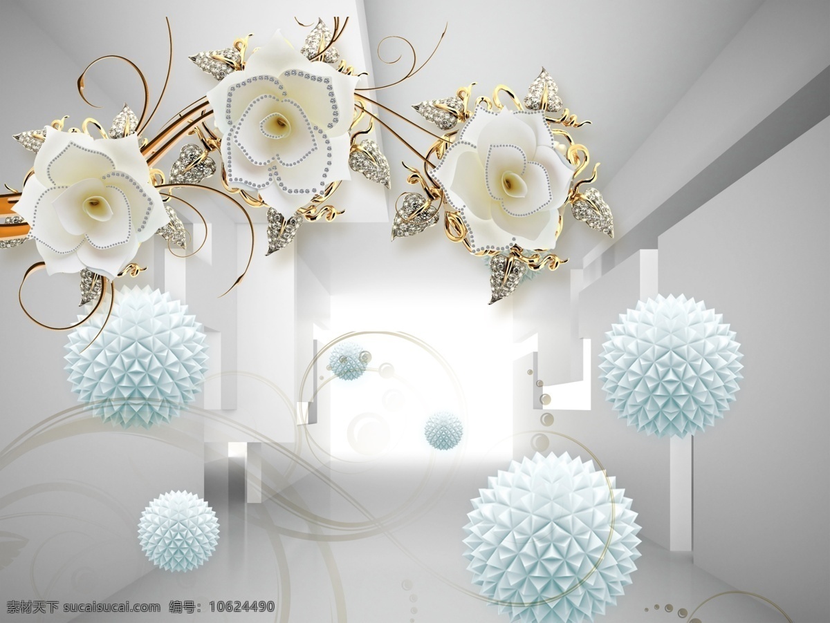 3d 立体 空间 浮雕 珠宝 花朵 背景 墙 3d立体空间 浮雕珠宝花朵 背景墙 圆球