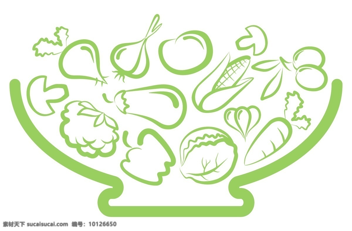 蔬菜线稿 蔬菜 磨菇 碗 线条 青菜 玉米 茄子 餐饮美食 生活百科 矢量