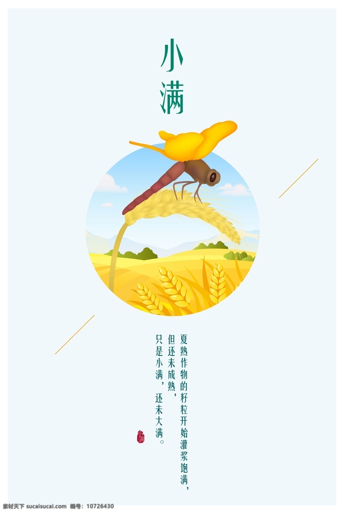 二十四节气 小满 海报 传统文化 节日海报 麦穗 麦子 农作物 清新 五谷 夏天 小麦 小满宣传海报 蜻蜓
