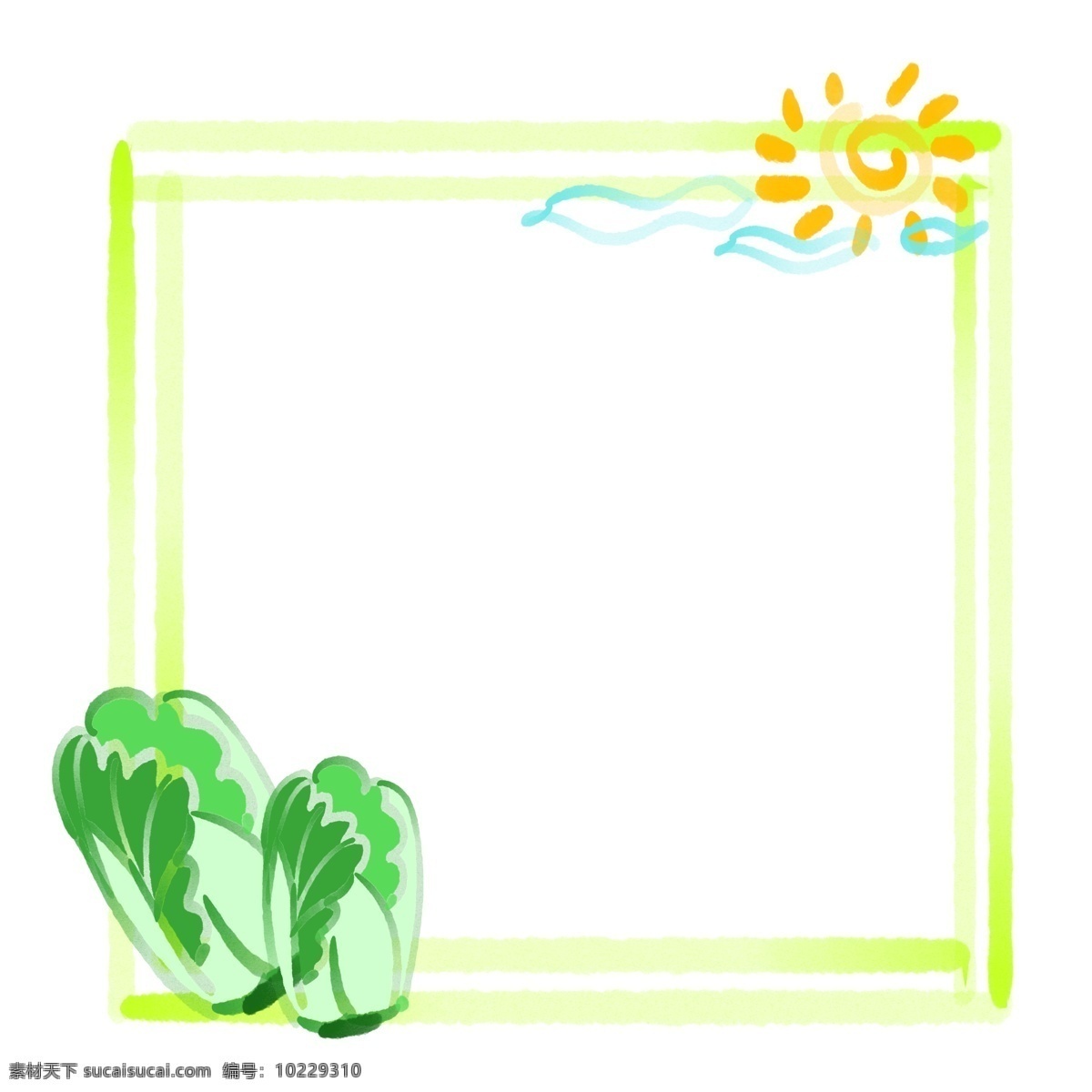 立体 方形 白菜 边框 白菜蔬菜 立体方形边框 卡通太阳运动 绿色白色装饰 蔬菜小框 卡通可爱边框