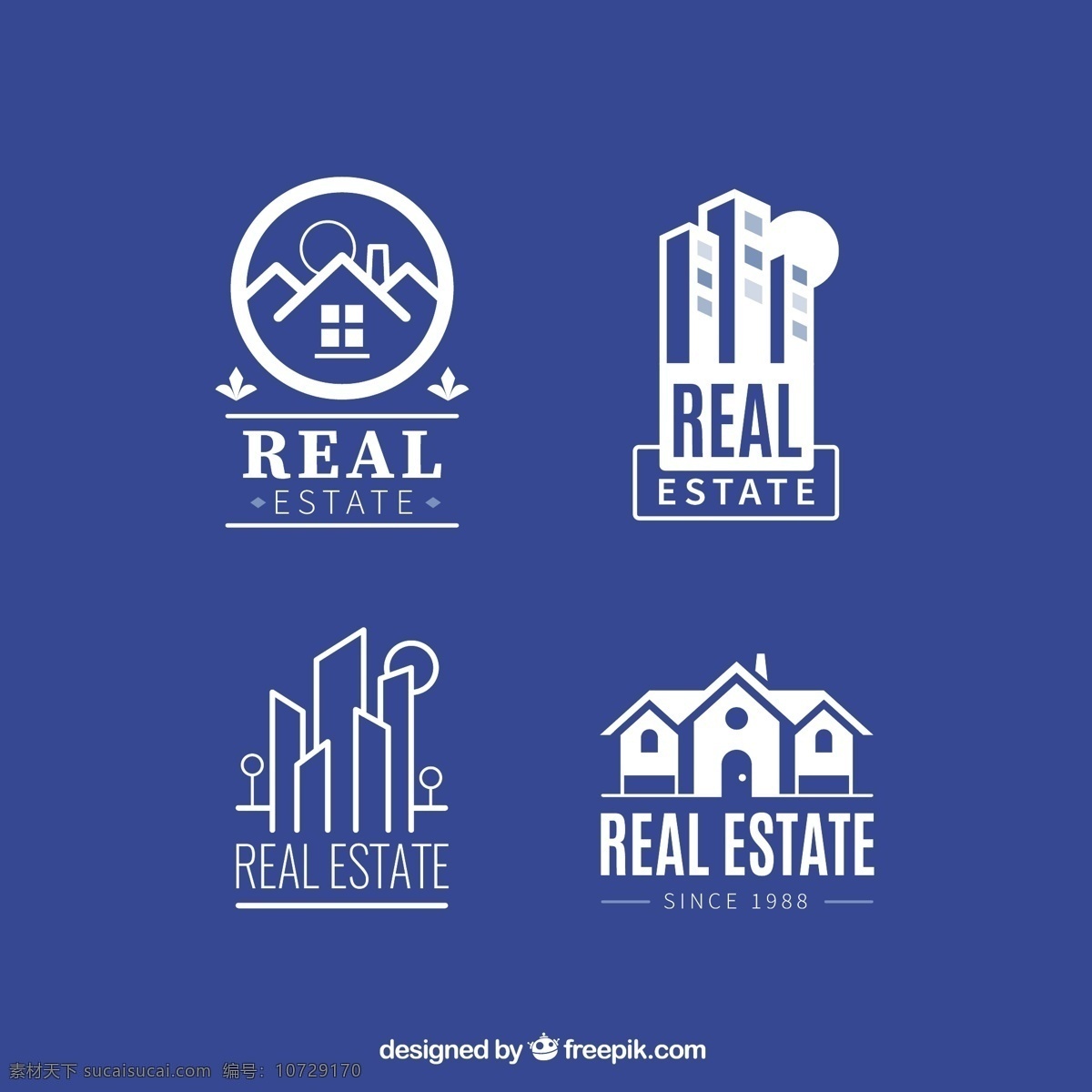 白色 房地产 平面 标志 标识 商业 销售 建筑 家庭 公寓 公司 品牌 平面设计 企业形象 符号 身份 投资 财产 蓝色