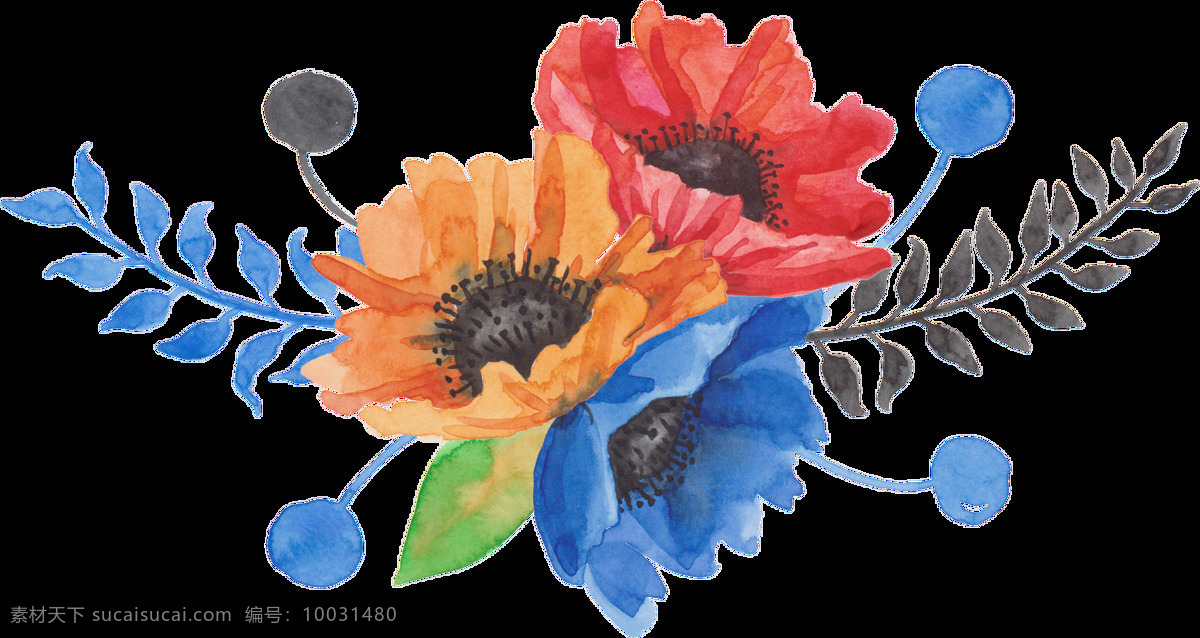 三原色 花朵 卡通 透明 装饰 花丛 枝叶 透明素材 免扣素材 装饰图案