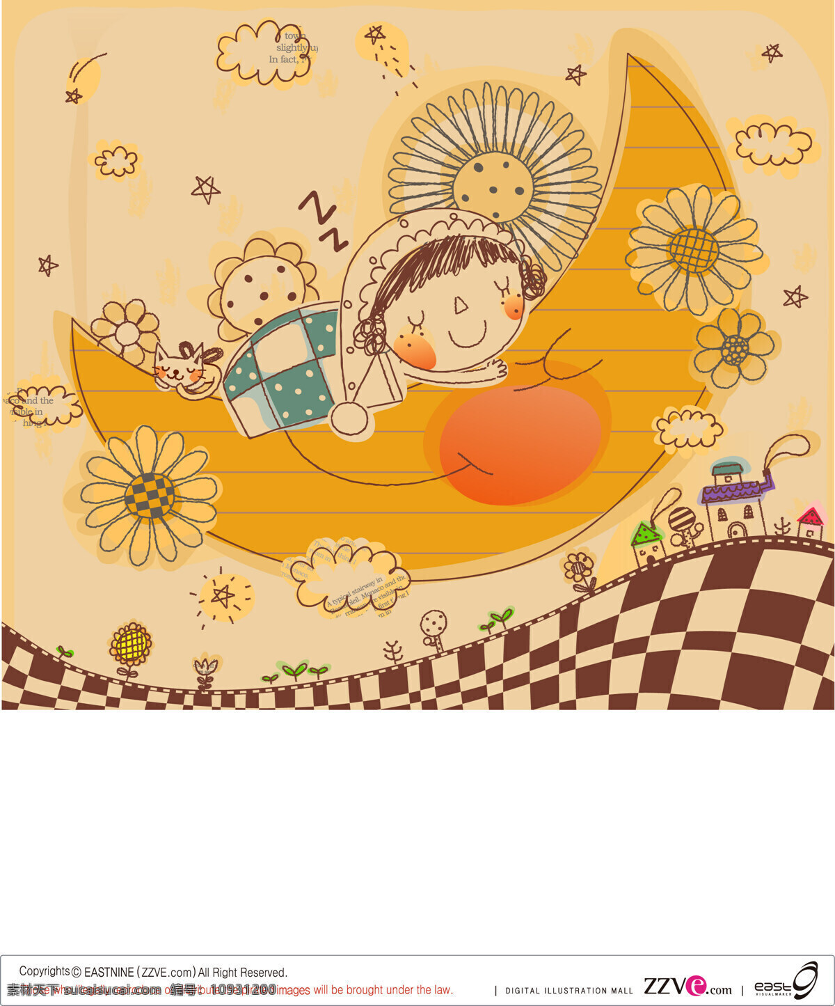 韩国 卡通 向日葵 小孩 月亮 云 动漫 可爱