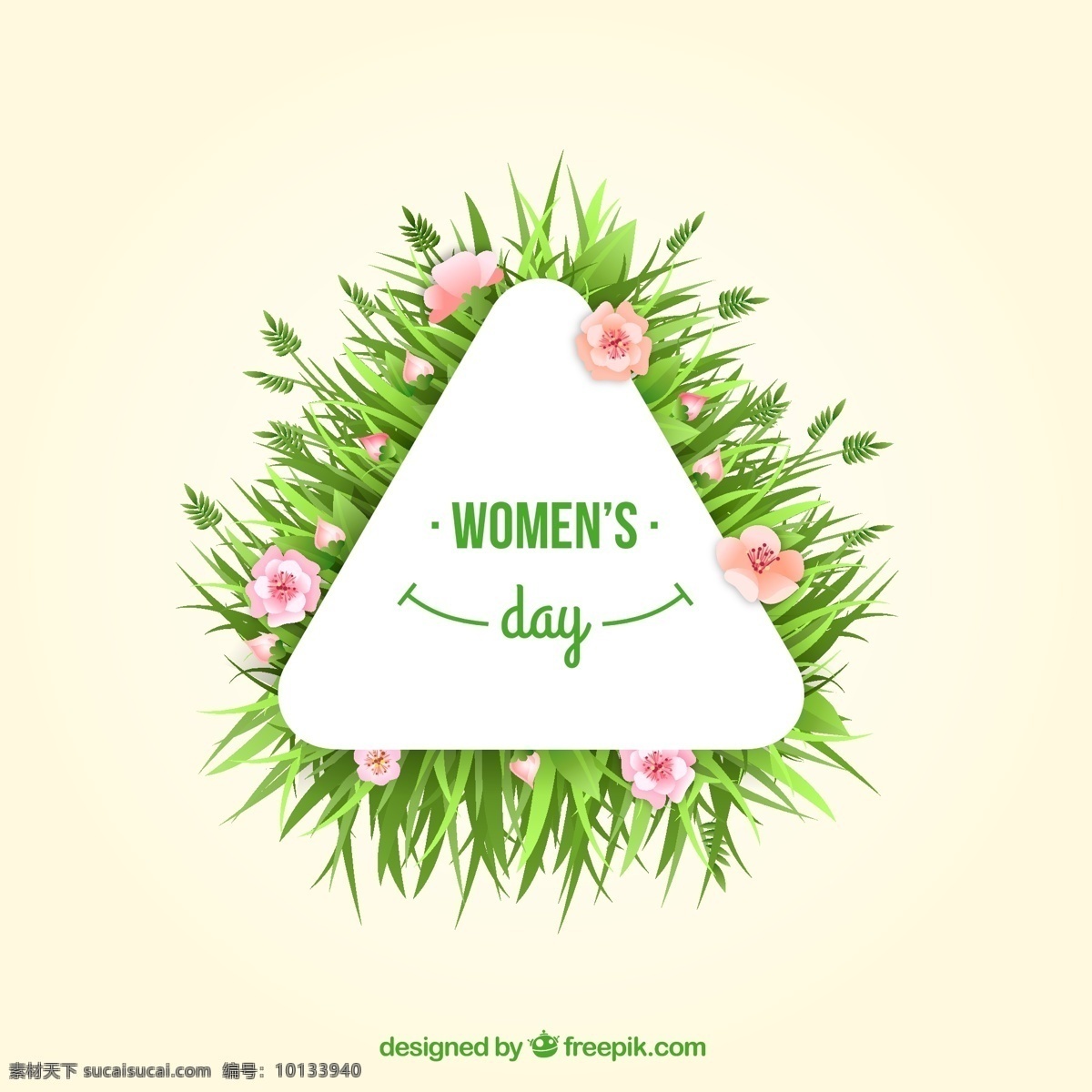 创意 妇女节 花卉 三角 标签 矢量 植物 节日 三角形 3月8日 矢量图 白色