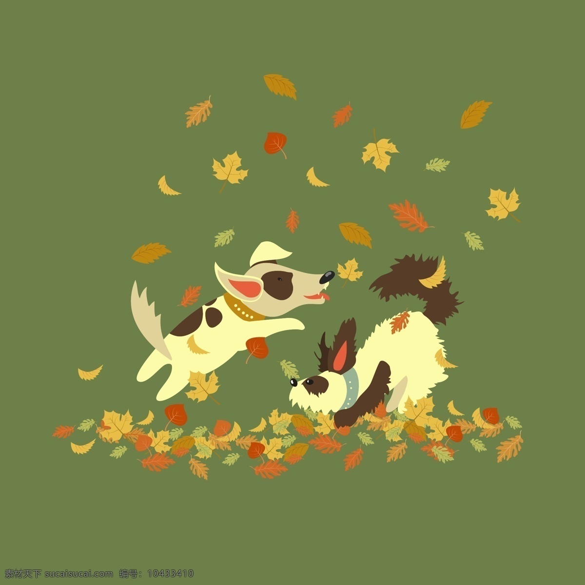 卡通 秋季 树叶 小狗 宠物 动物 卡通树叶 叶子