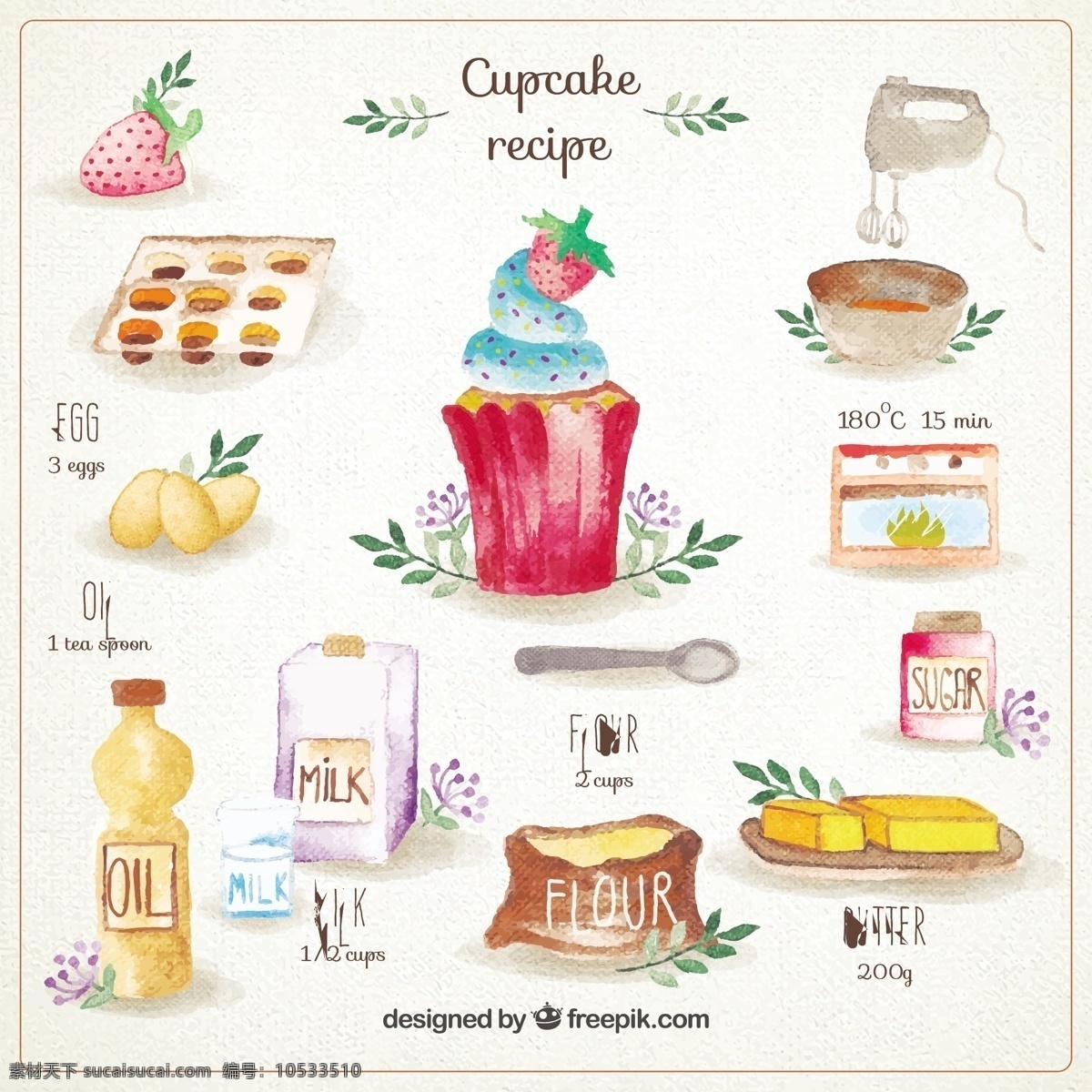 手绘蛋糕食谱 水彩 食品 手 蛋糕 面包 咖啡 油漆 甜 配方 糕点 手画 画 美味可口