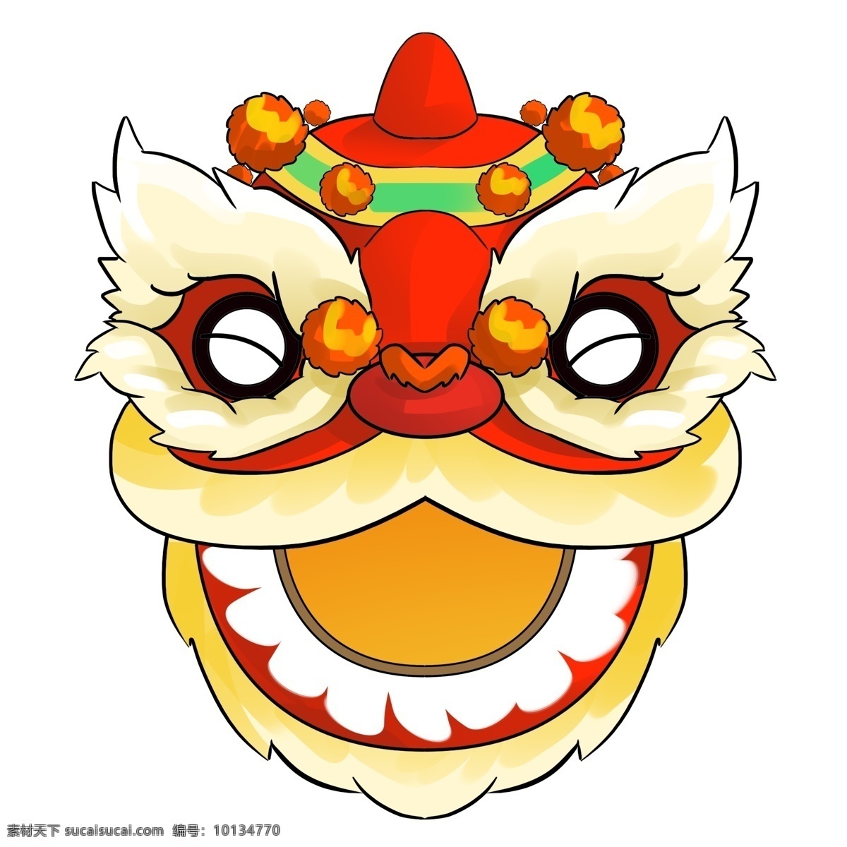 喜庆 新春 中国 风 狮头 手绘 卡通 过年 新年 2019年 猪年 新年快乐 舞狮 庆祝 中国风插画 中国风 插画