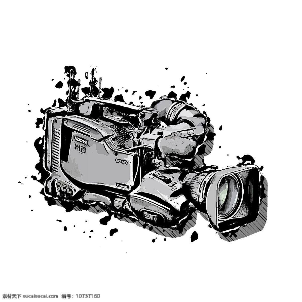 黑白 泼墨 效果 摄影机 图 照相机 数码相机 科技 电子 现代科技 通讯科技 电子科技 摄像机 单反相机 微单相机