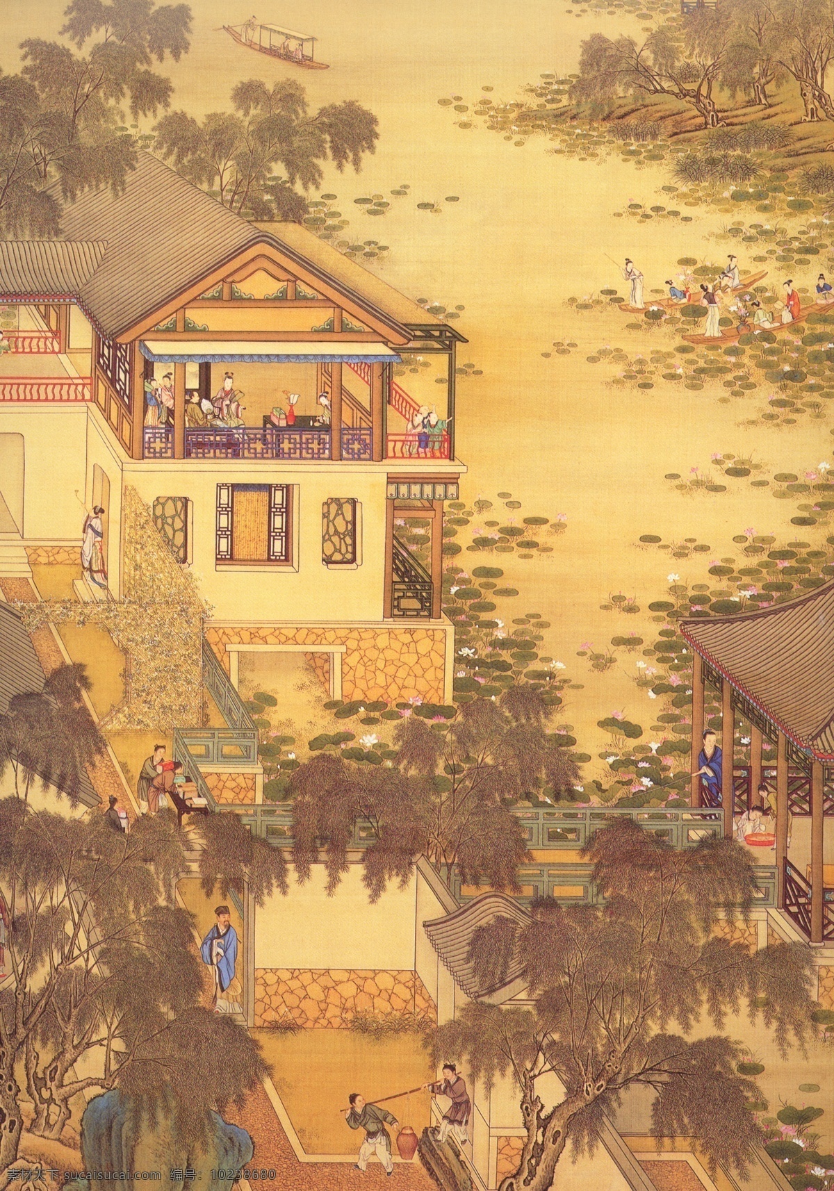 古建筑 画 人物画 古藏画 设计素材 人物名画 古典藏画 书画美术 黄色