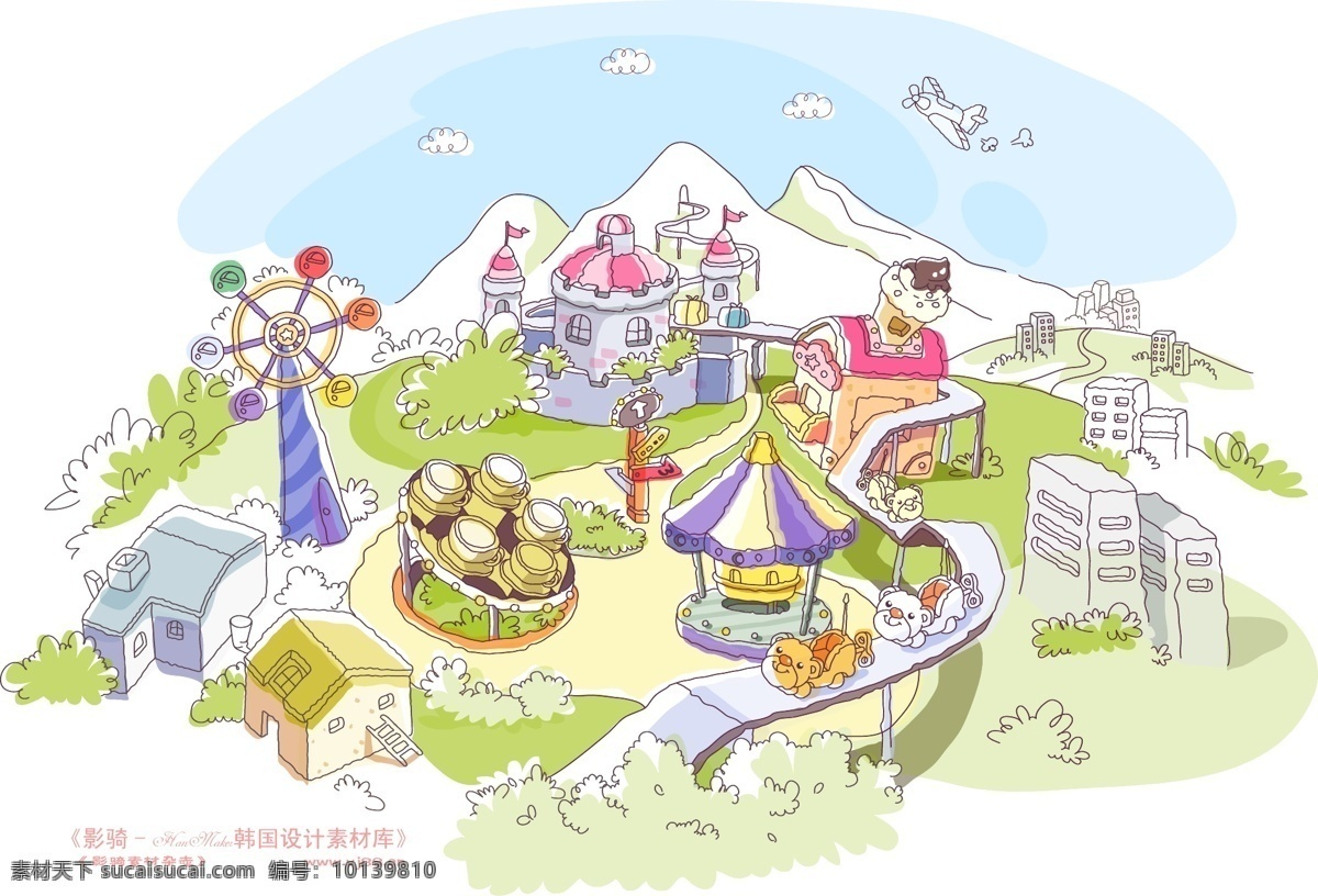 线条 城市 风景 hanmaker 韩国 设计素材 库 线条城市风景 卡通 漫画 手绘 矢量图 建筑家居