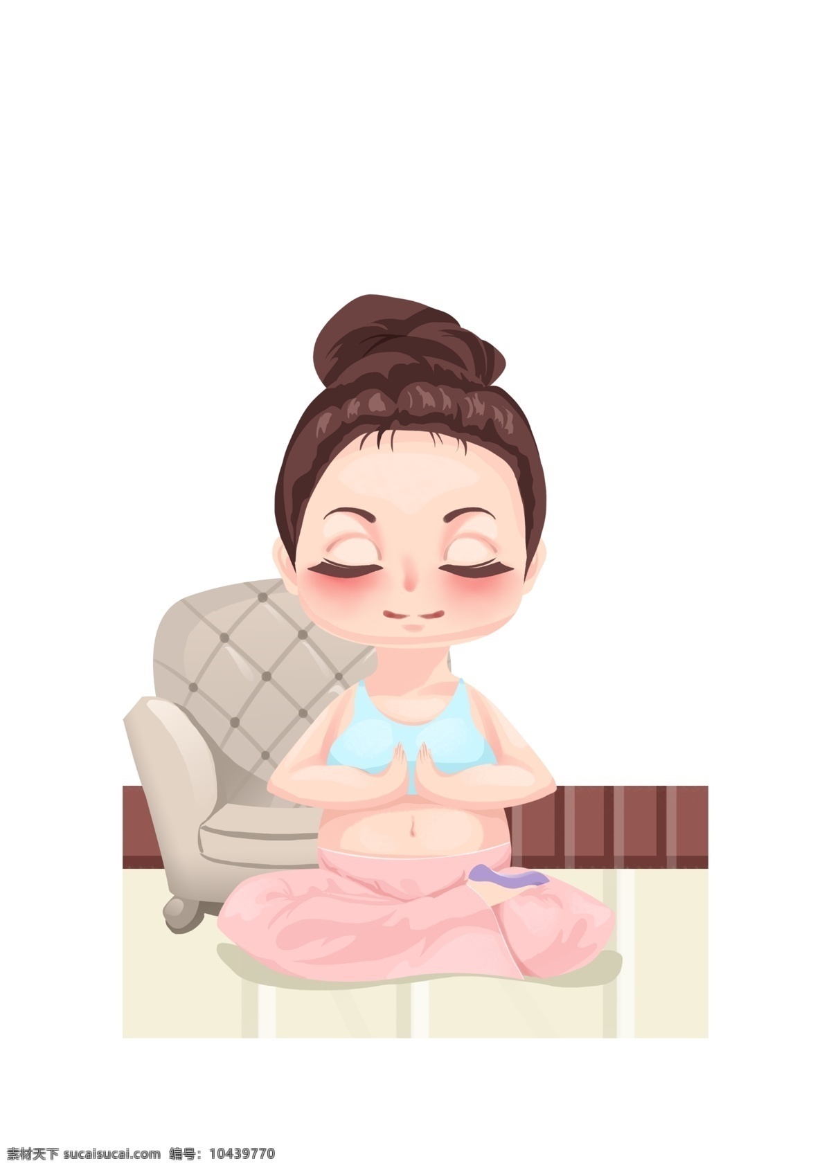 瑜伽 健身 小女孩 运动健身插画 瑜伽健身 健身的小女孩 漂亮的小女孩 卡通人物 灰色的沙发