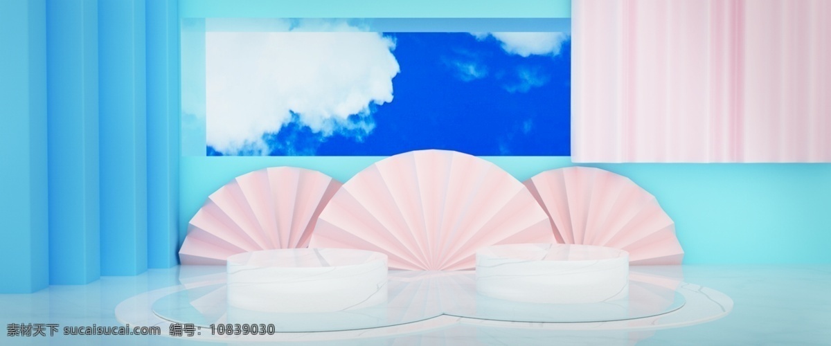 夏季 上 新 通用 电商 海报 夏季上新 电商海报 清凉 蓝天白云 c4d夏日 蓝色清新 展示台
