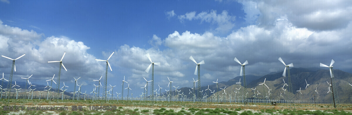 风能发电景观 风能发电 旷野 蓝色背景 清新景色 风能发电架 现代科技 工业生产