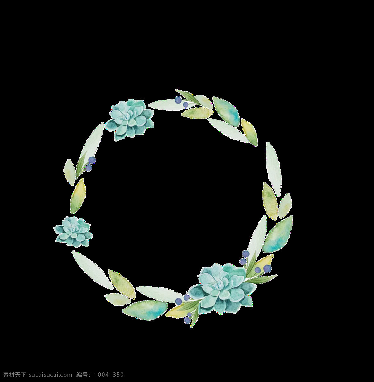 清新 淡 蓝色 手绘 花环 装饰 元素 淡蓝色花朵 淡雅风格 花瓣 花环图案 圆形花环