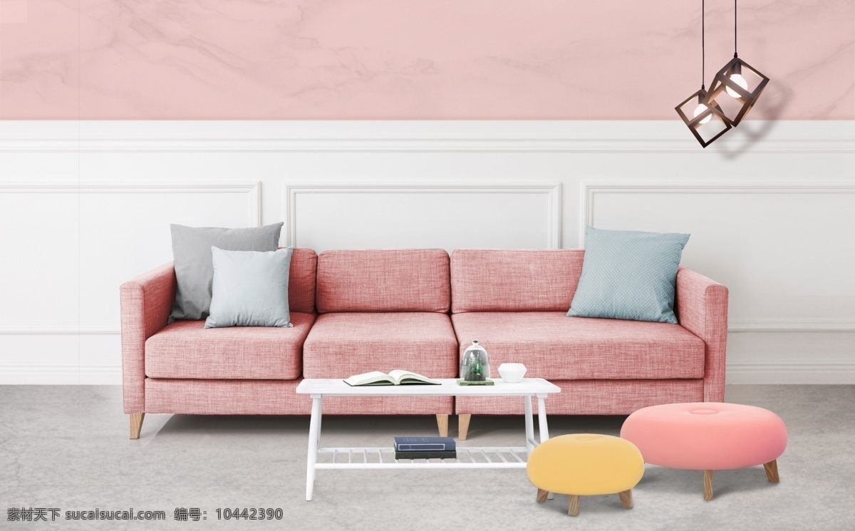 家居装饰 宜家 风 客厅 粉色 沙发 装修 时尚 奢华 家居 灯 抱枕 软凳 家装效果图 现代 效果图 设计素材 室内装修 茶几