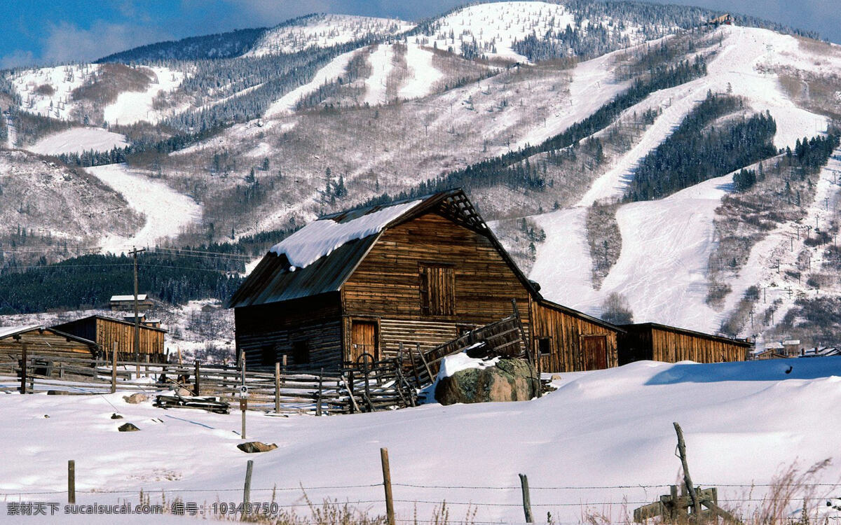 白雪皑皑 冰天雪地 倒影 冬季 冬天 高原 寒冬 户外 蓝天 木屋 雪景 雪山 雪峰 小村庄 小镇 小木屋 下雪 大雪覆盖 背景图片