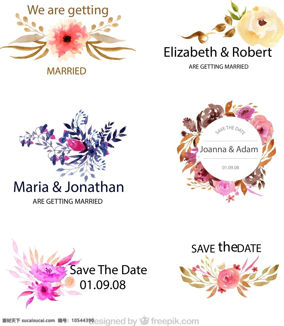 水彩 绘 花朵 婚礼 标签 玫瑰花 时间 矢量 高清图片