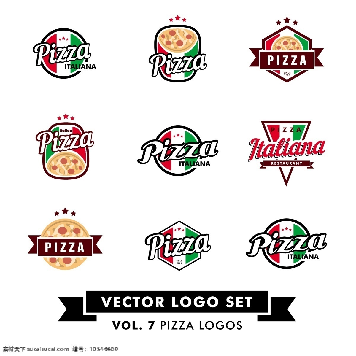 彩色披萨标志 餐厅 丝带 标志 披萨 快餐食品 意大利 logo 时尚 图标 标签 标志图标 其他图标 白色