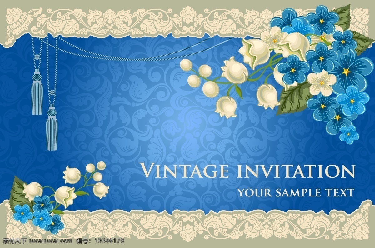 欧式 花卉 卡片 背景 边框底纹 高清图片 花纹卡片 蓝色背景 流苏优雅 蓝色花卉 花纹边框