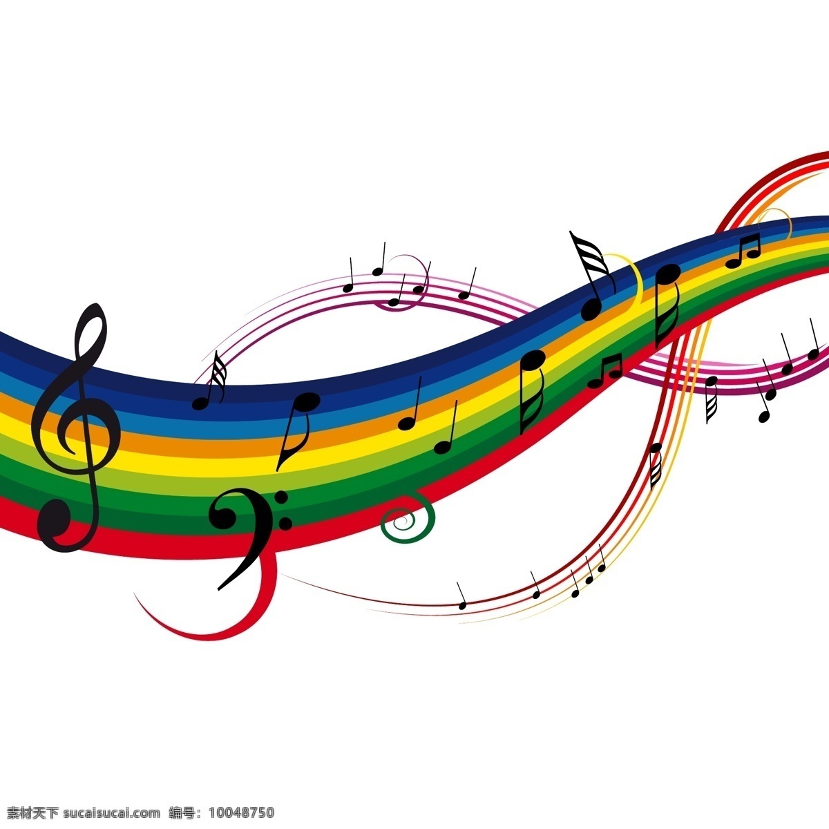 彩色 音符 符号 元素 七彩线条 五线谱 音乐 音乐符号素材
