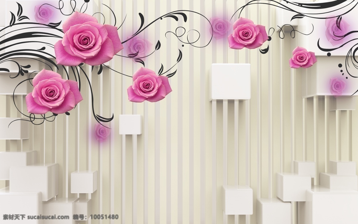 立体玫瑰花 3d花朵 现代简约 背景墙 装饰画