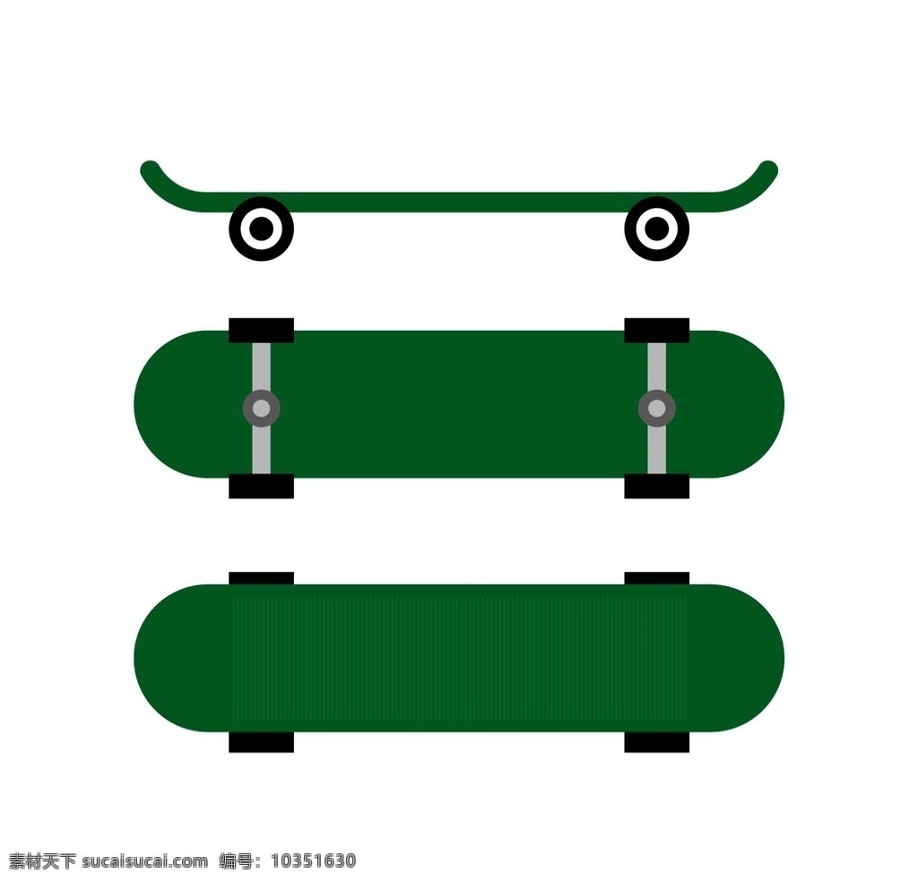 滑板矢量图 滑板 三视图 矢量 轮子 正面 背面 侧面 常用 底纹边框 其他素材