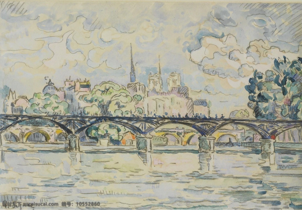 arts 大师 画家 风景画 静物 油画 建筑 装饰画 of bridge the paris signac paul 人物 高清 西方 国外 现代 家居装饰素材