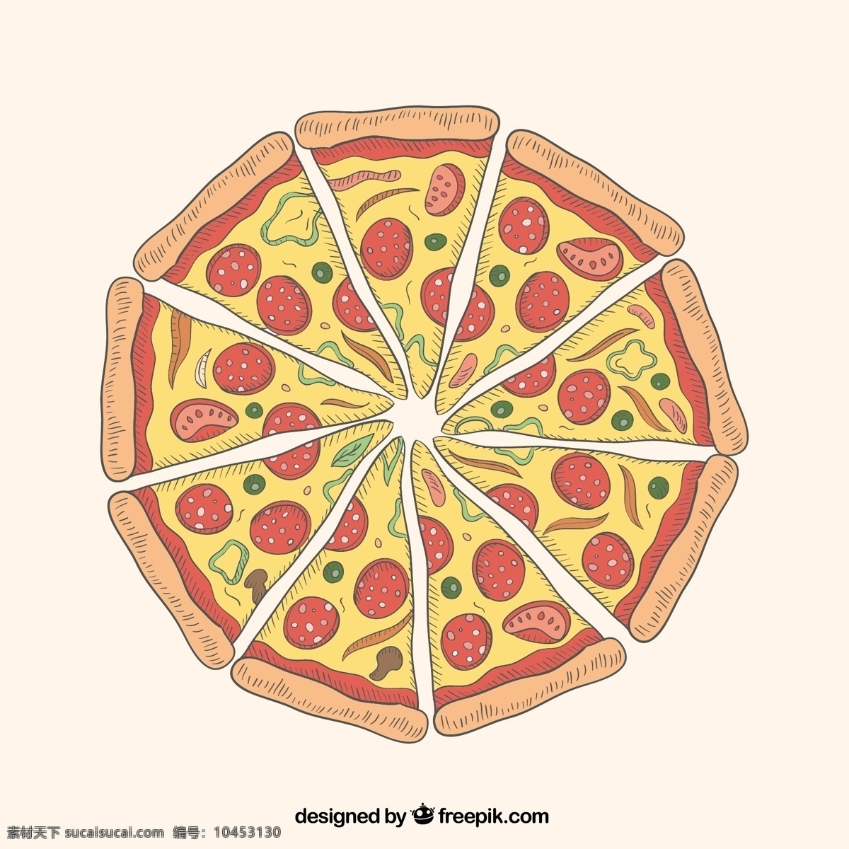 彩色 香肠 披萨 俯视图 矢量 美味 白色