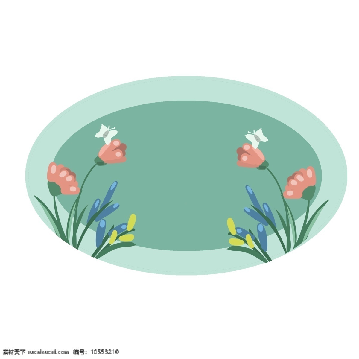 花枝 装饰 椭圆形 边框 绿色 花朵