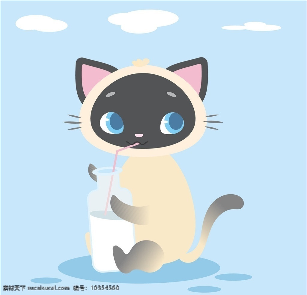 卡通 小猫 喝 牛奶 插画 卡通小猫 矢量小猫 可爱的猫 很矮的猫 猫插画 卡通设计