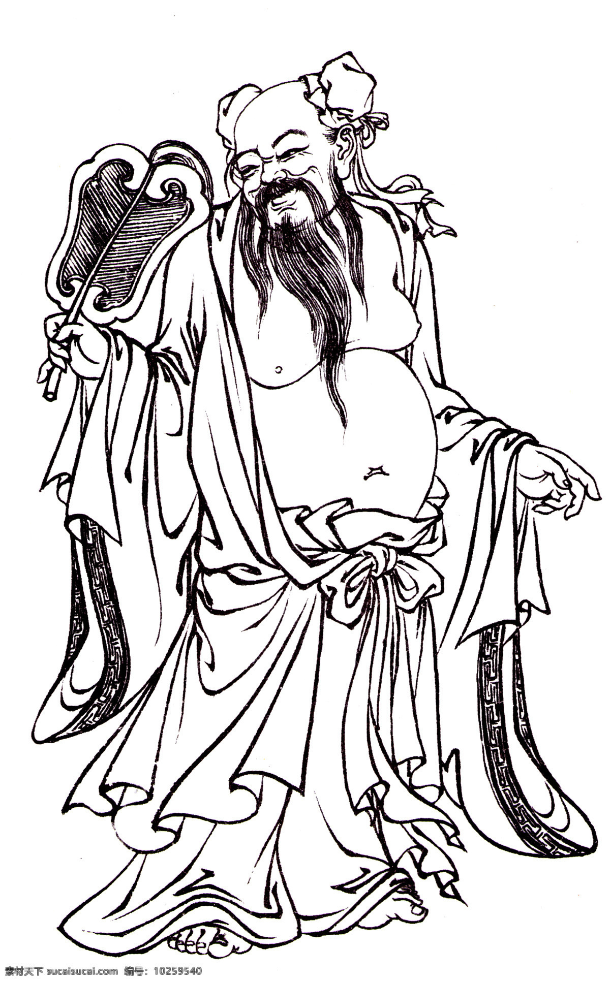 汉钟离 工笔白描 国画 绘画 线描 八仙 传统文化 文化艺术