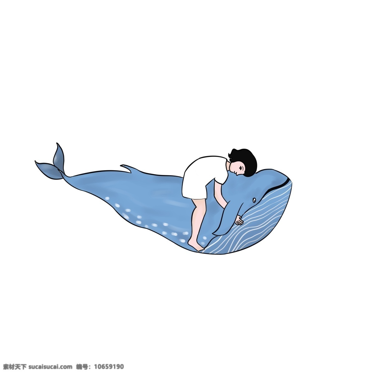 原创 可爱 q 版 少年 鲸鱼 商用 元素 清新 萌 大海