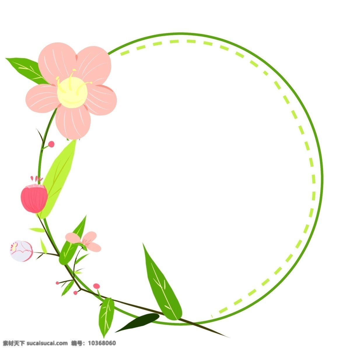 粉红 小花 边框 插画 粉红小花边框 绿色的叶子 植物边框 圆形边框 漂亮的边框 创意边框 立体边框