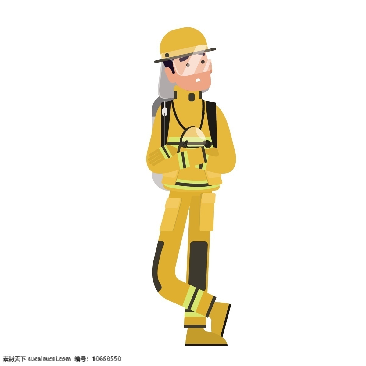 卡通 消防员 矢量 姿势 站姿 卡通的 卡通的消防员 黄色 黄色制服 救火员 卡通救火员 安全救援队