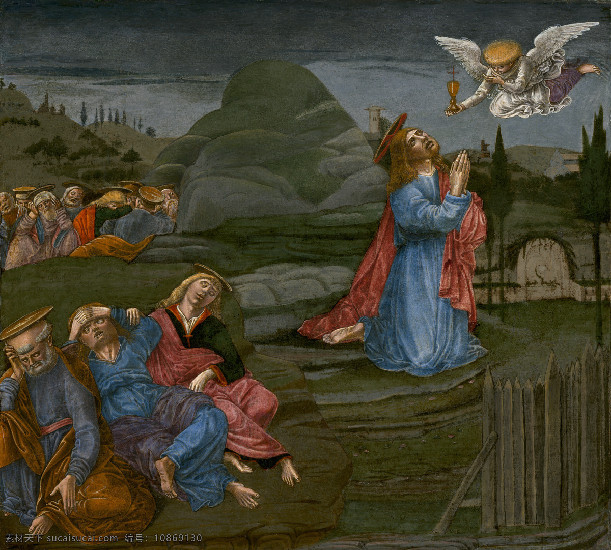 祷告 圣经故事 耶稣 夜晚时分 众圣徙 沉睡之际 天使降临 古典油画 宗教油画 油画 文化艺术 绘画书法