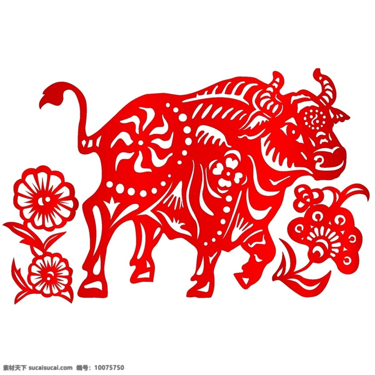 牛 中国 风 民族 生肖 剪纸 矢量图 牛年 精美红色 花边 12生肖 民族特色 中国元素 文化