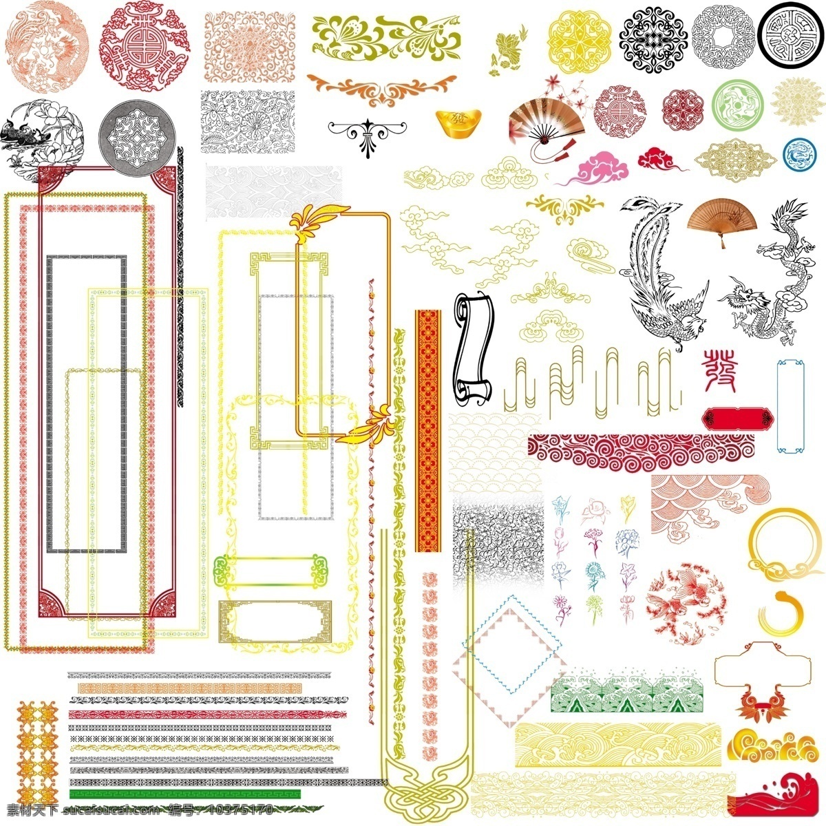传统 元素 花边 祥云花纹 龙凤花形 等等 psd源文件