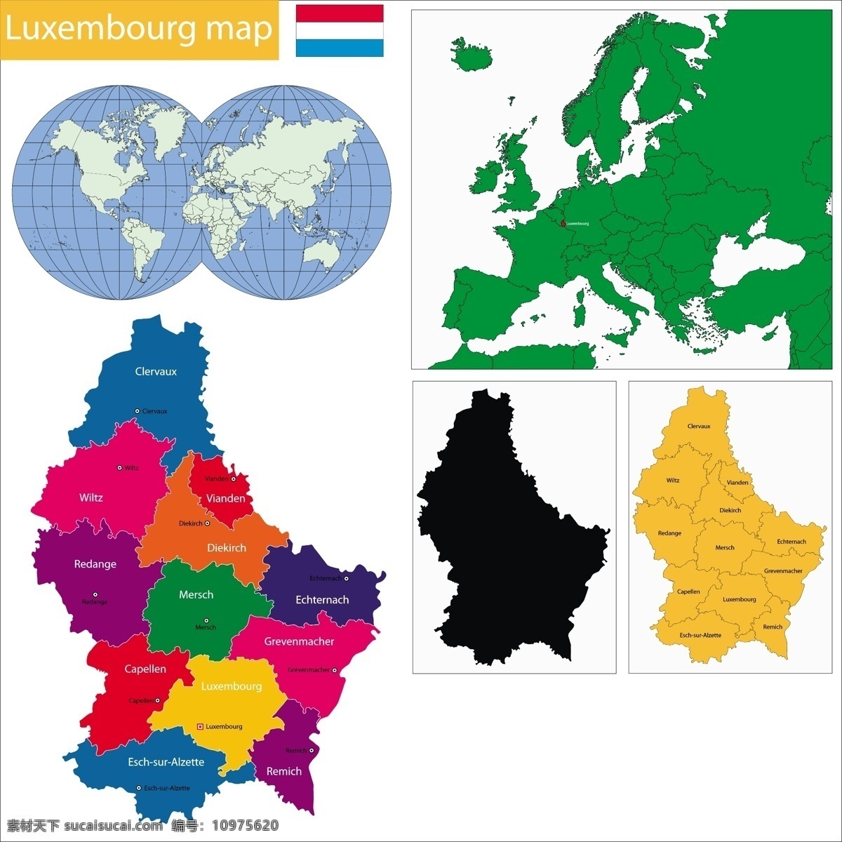 卢森堡 国家 地图 矢量 模板下载 国旗 世界地图 彩色地图 世界版图 矢量地图 生活百科 矢量素材 白色