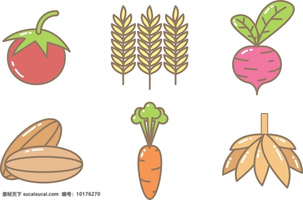 农作物 图标 图标设计 矢量素材 萝卜 麦子 麦穗 西红柿