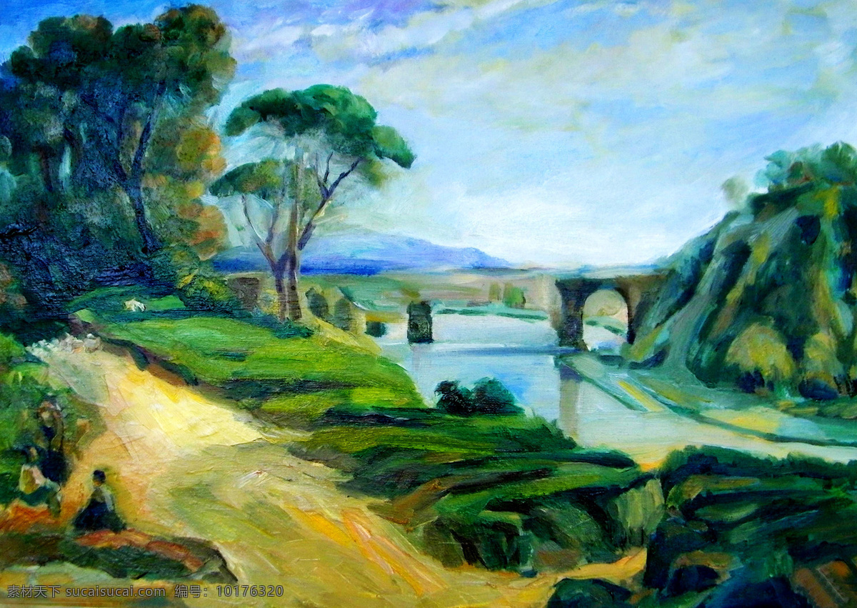 河流 绿 草 风景 油画 天空 树 风景油画写生 油画艺术 绘画艺术 装饰画 世界名画 书画文字 文化艺术