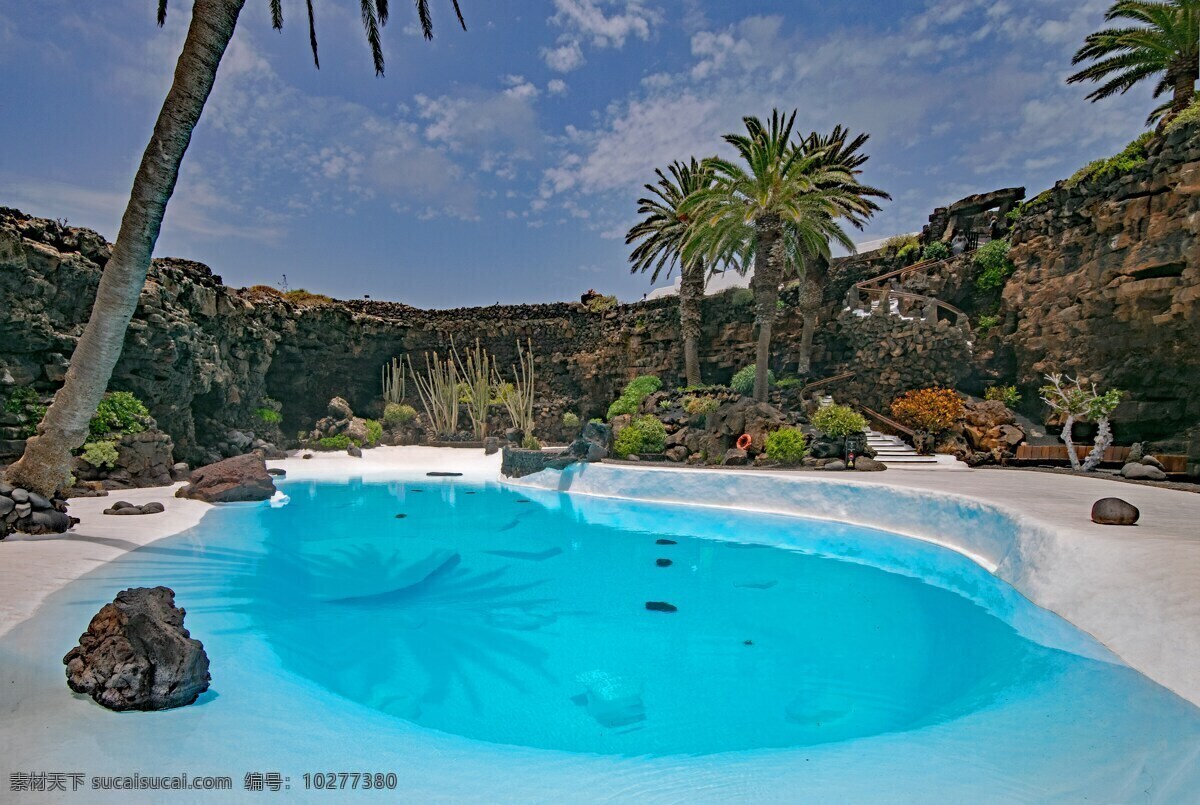 兰萨罗特岛 加那利群岛 西班牙 非洲 岩浆的洞穴 绿洲 池 棕榈树 热带 椰树 泳池 旅游摄影 国外旅游