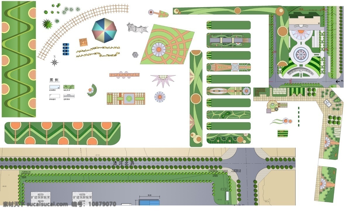 草坪 形意素材 写字楼 俯瞰图 平面图 园林平彩 花坛 操场 小院 绿化 方向标 建筑 效果图 环境设计 家装素材