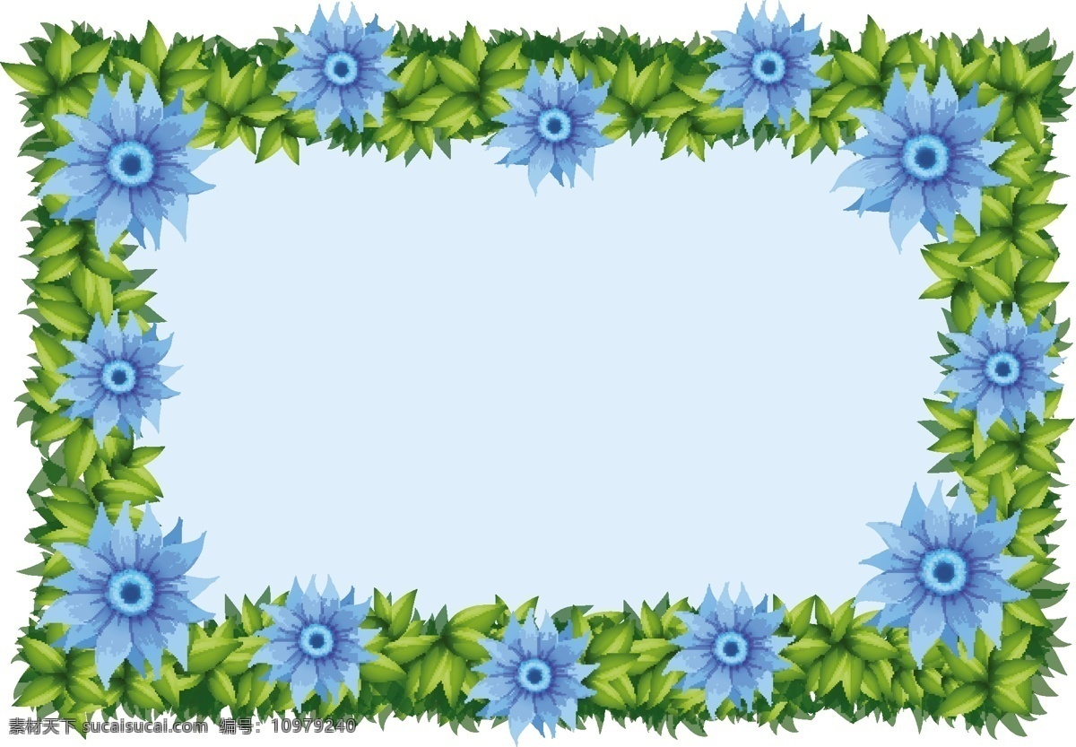 蓝色 花朵 框架 模板 花朵边框 花卉 蓝色框架模板 矢量花卉
