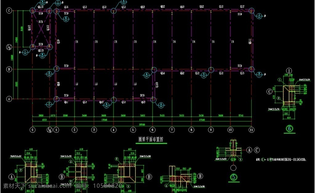 底层 圈梁 支撑 平面图 cad 施工图 钢结构 网架 桁架 节点 轻钢 钢构 工程 建筑 图 建筑设计 环境设计 源文件 dwg