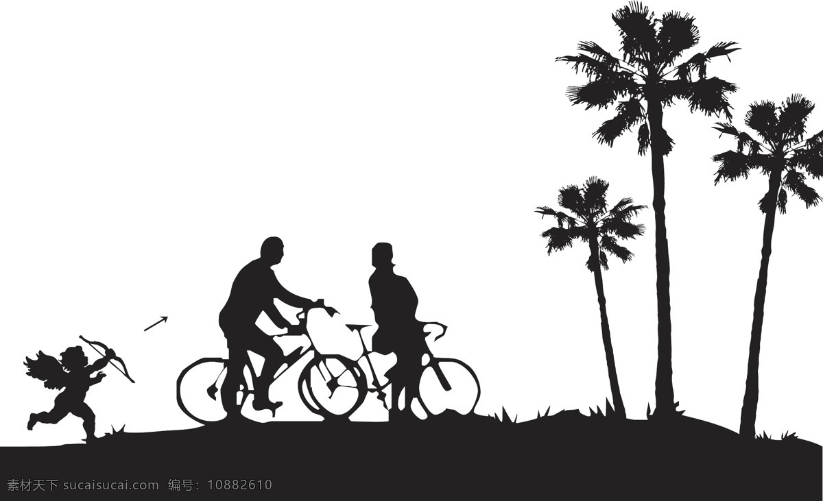情人节 手绘 矢量 情侣 丘比特 七夕情人节 自行车 矢量图 骑 树木 丘比特爱情