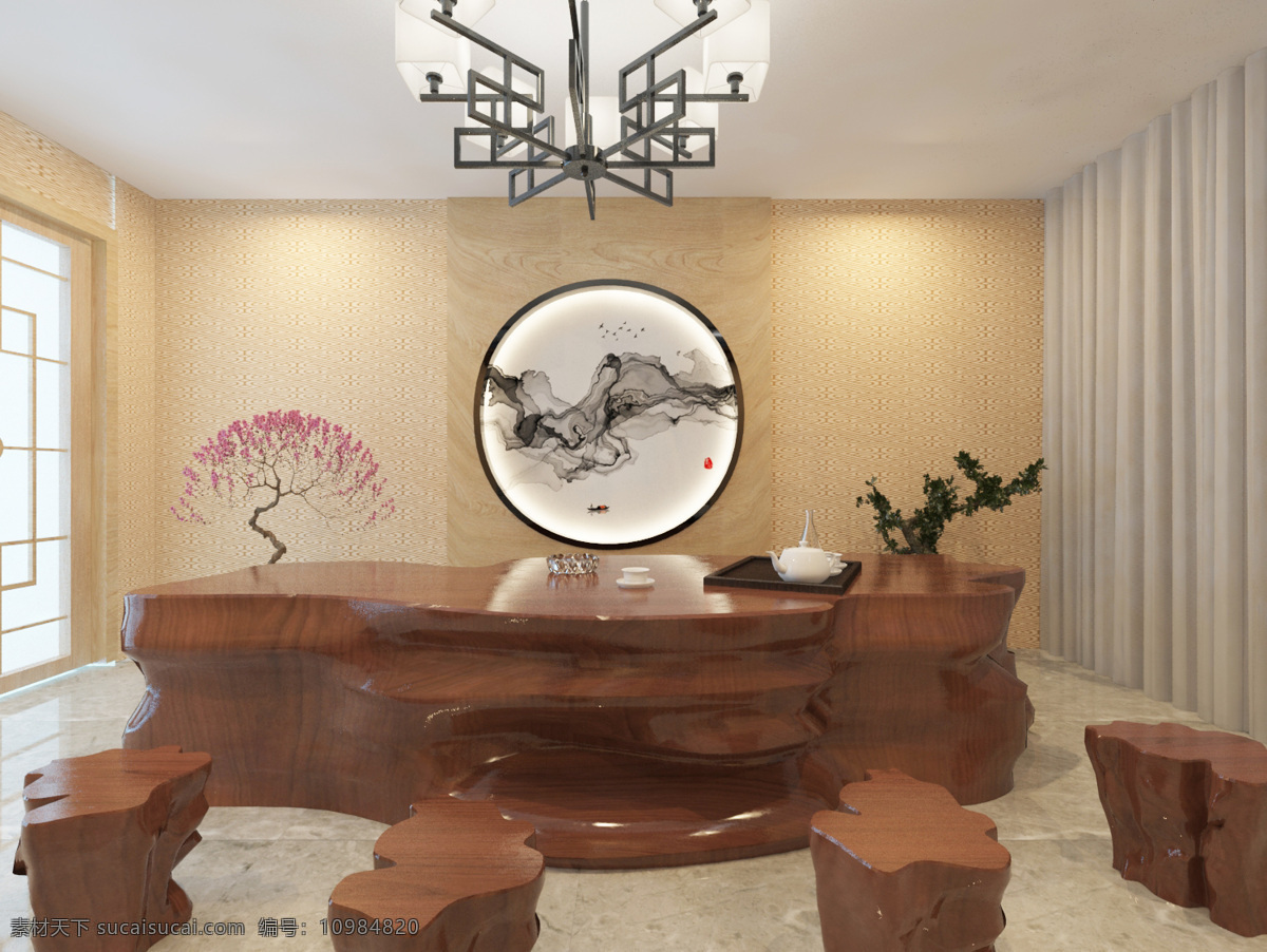 茶室 茶海 背景墙 灯具 木头 3d设计 3d作品