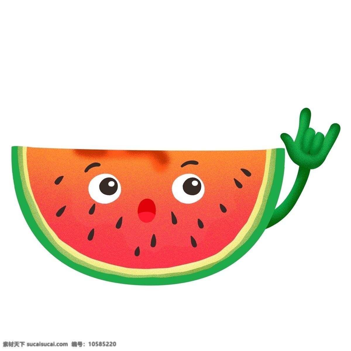 卡通 一块 惊讶 西瓜 表情 手绘 创意 水果 夏日 摇滚手势 水果素材 一块西瓜